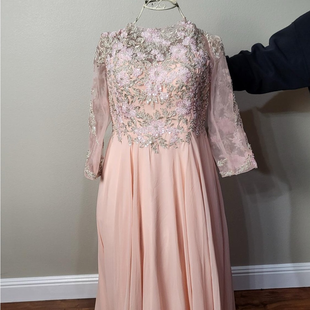 Elegant Long Sleeve Lace Dress - Pink